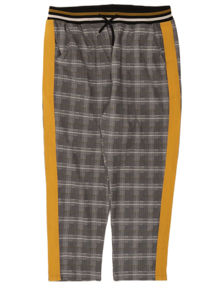 Calça de treino feminina Zara UK 14 poliéster xadrez cinza grande