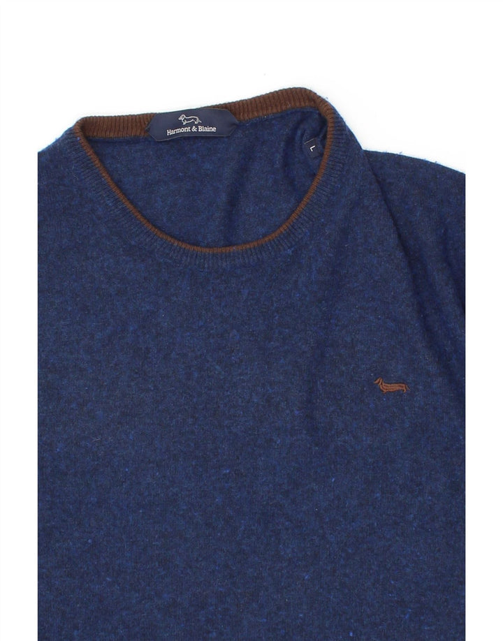 Suéter masculino HARMONT & BLAINE com gola redonda, grande lã azul marinho