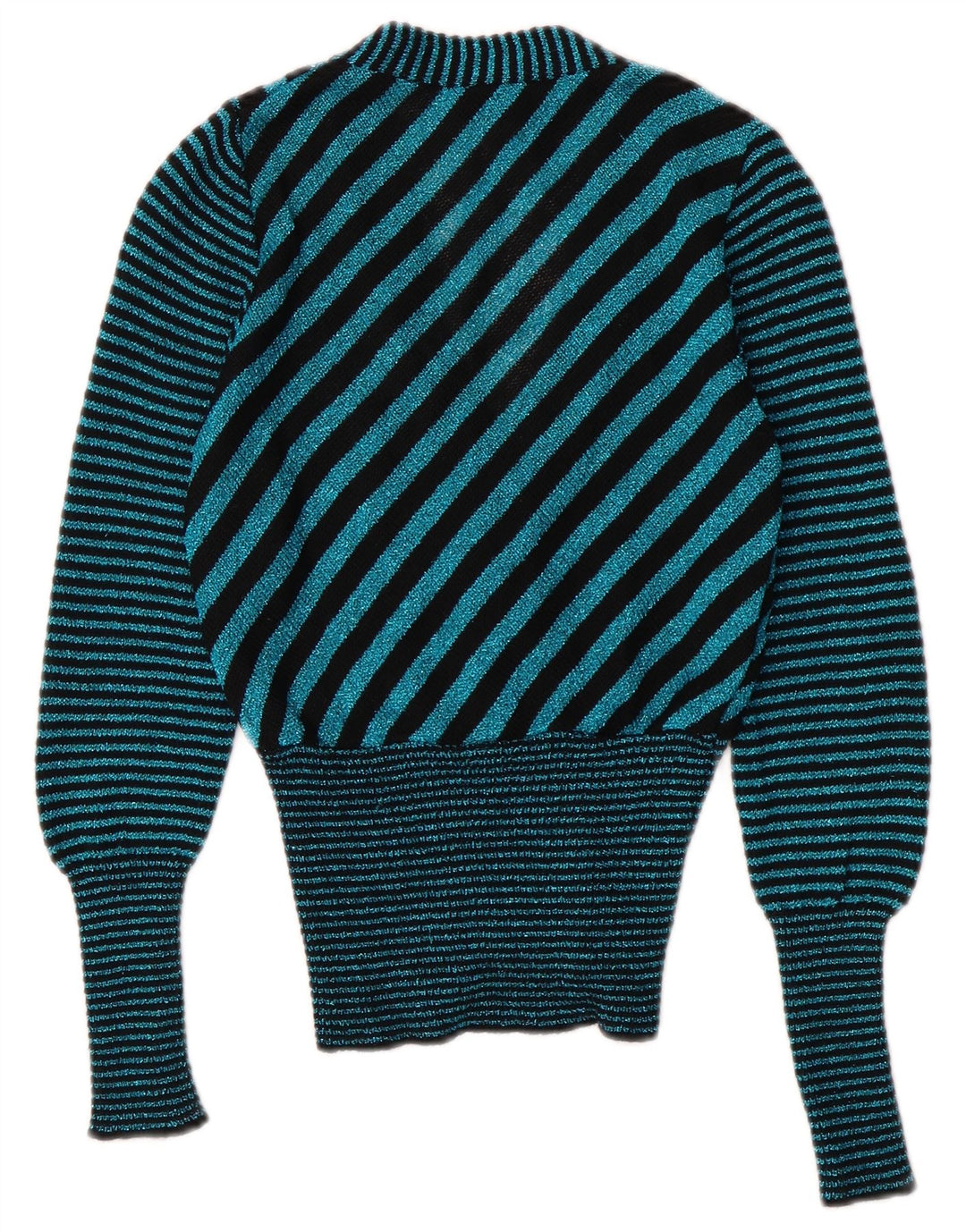 Suéter cardigã feminino vintage com decote em V Reino Unido 6 XS listrado turquesa