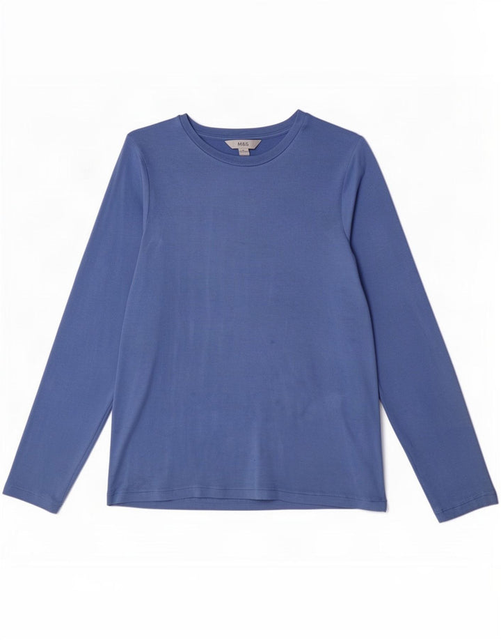 Top feminino Marks & Spencer manga comprida Reino Unido 16 grande viscose azul
