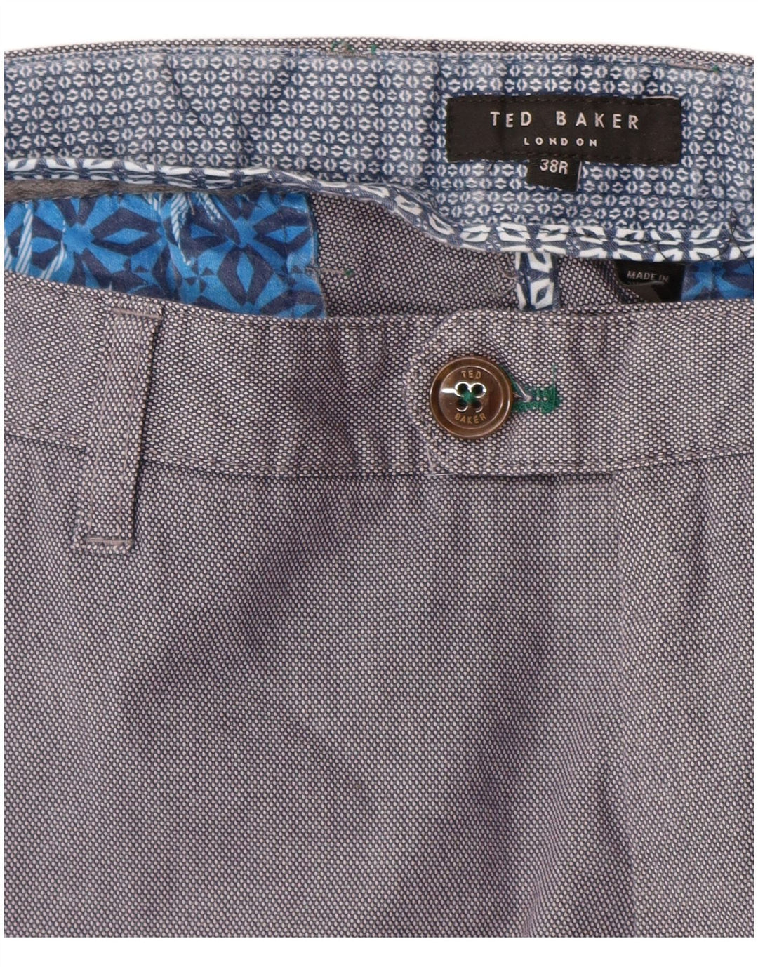 Calça chino reta masculina Ted Baker W38 L30 algodão azul