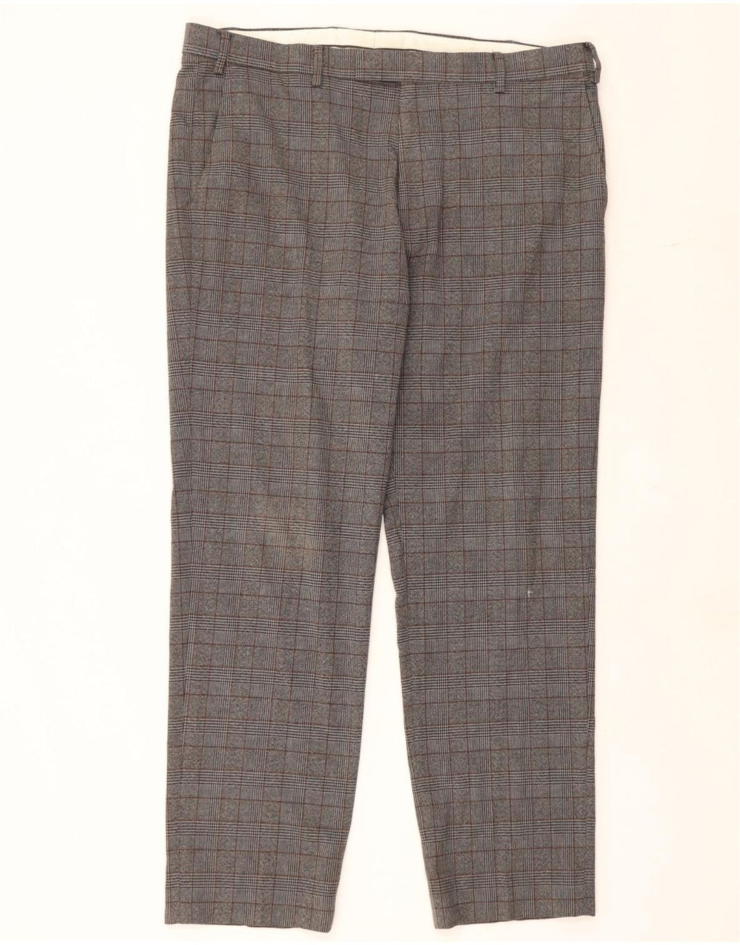 Calça masculina de ajuste regular Marks & Spencer W38 L31 poliéster xadrez cinza