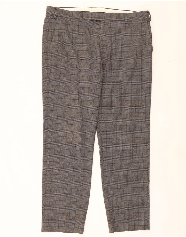 Calça masculina de ajuste regular Marks & Spencer W38 L31 poliéster xadrez cinza