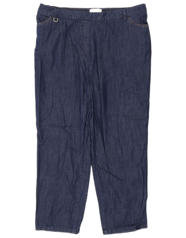 Calça jeans feminina Marks & Spencer Tapered UK 18 XL W38 L26 azul marinho algodão