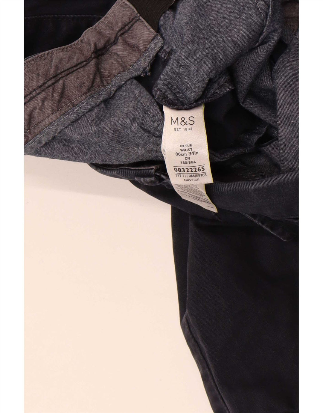 Shorts chino masculino Marks & Spencer W34 grande algodão azul marinho