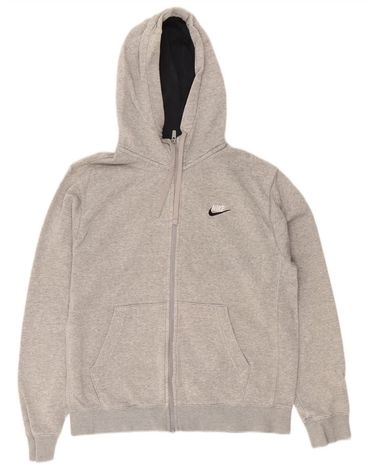 Suéter masculino Nike com capuz e zíper cinza médio algodão manchado