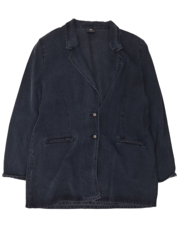Jaqueta Blazer Longline Feminina Vintage com 2 Botões Reino Unido 20 2XL Azul Marinho Lyocell