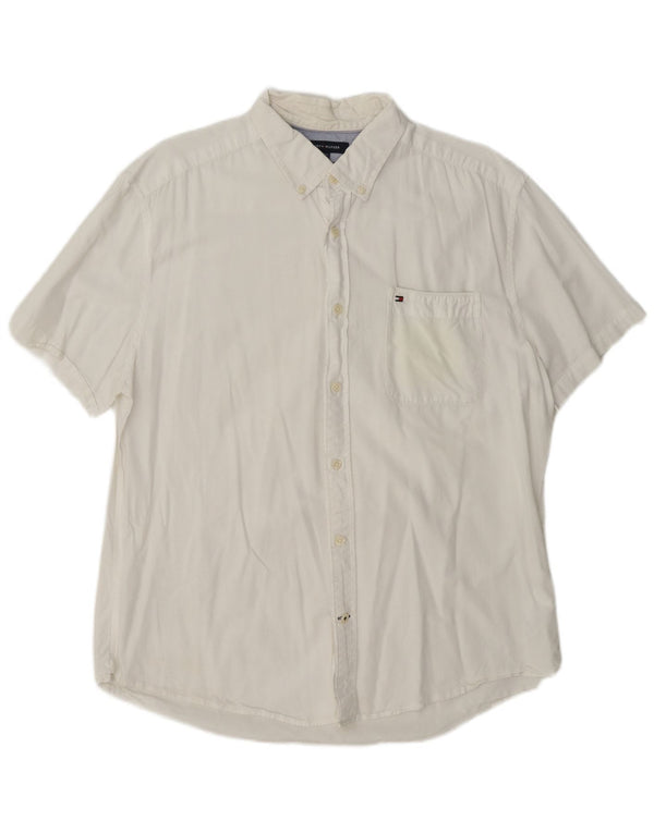 Tommy Hilfiger Camisa masculina de manga curta com ajuste personalizado XL algodão branco