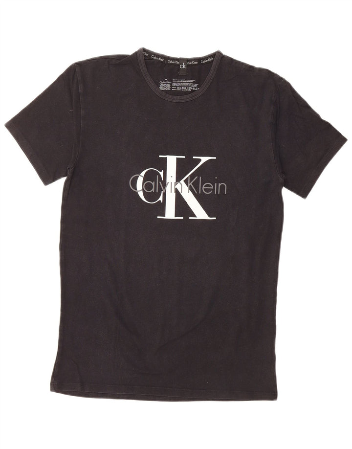 Camiseta masculina CALVIN KLEIN com estampa gráfica pequena de algodão preto