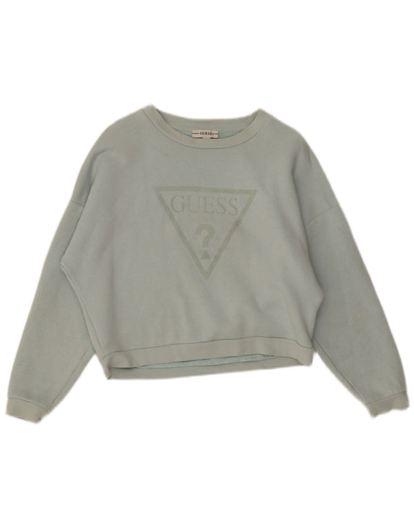 Suéter feminino com estampa gráfica Guess, tamanho grande, Reino Unido 6 XS, algodão verde