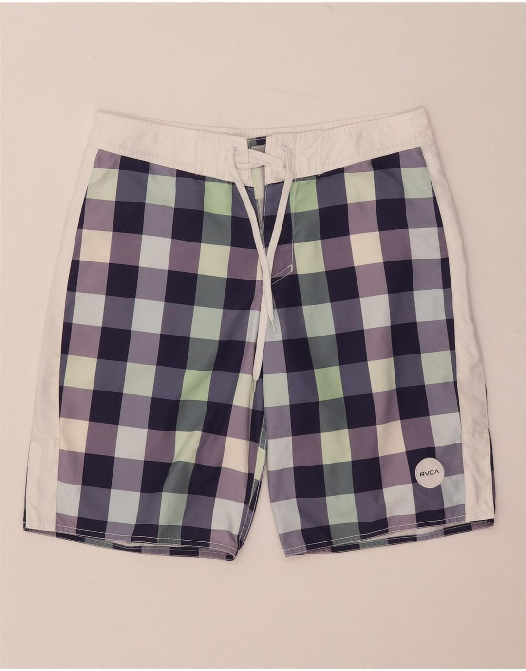 Shorts de natação masculino RVCA de poliéster guingão multicolorido médio