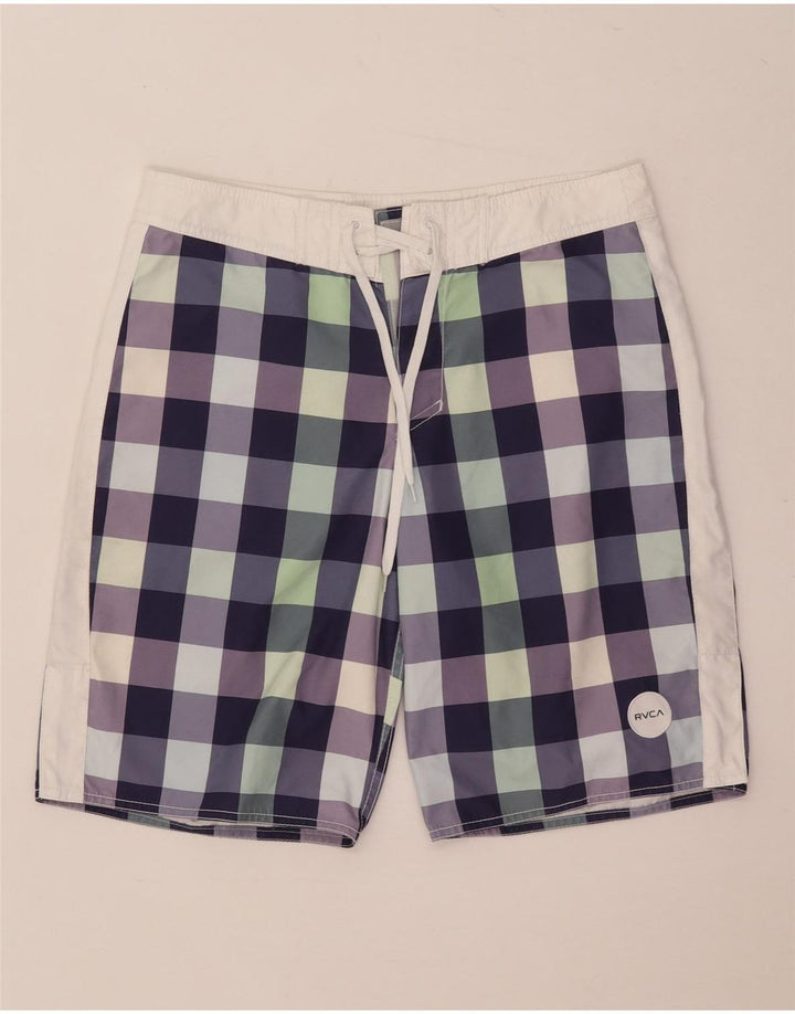Shorts de natação masculino RVCA de poliéster guingão multicolorido médio