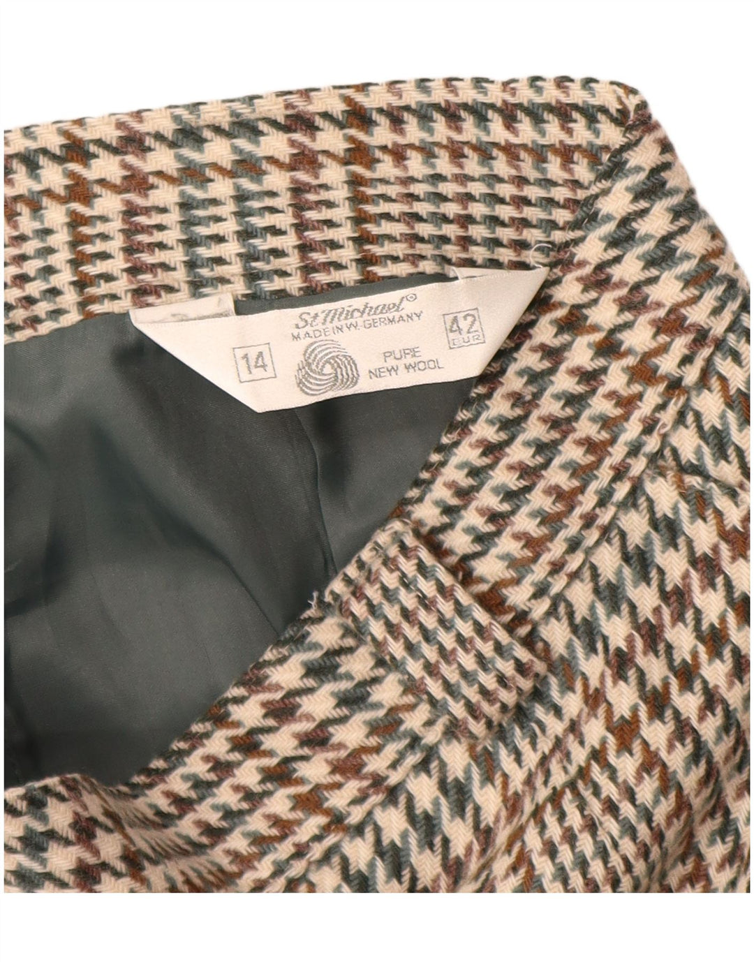 Saia lápis feminina ST MICHAEL UK 14 grande W28 bege Houndstooth