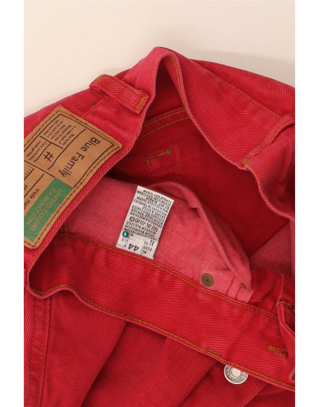 Mini saia jeans feminina Benetton IT 44 médio W26 algodão vermelho