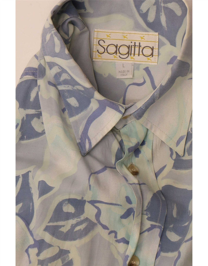 Camisa masculina vintage de manga curta grande azul floral