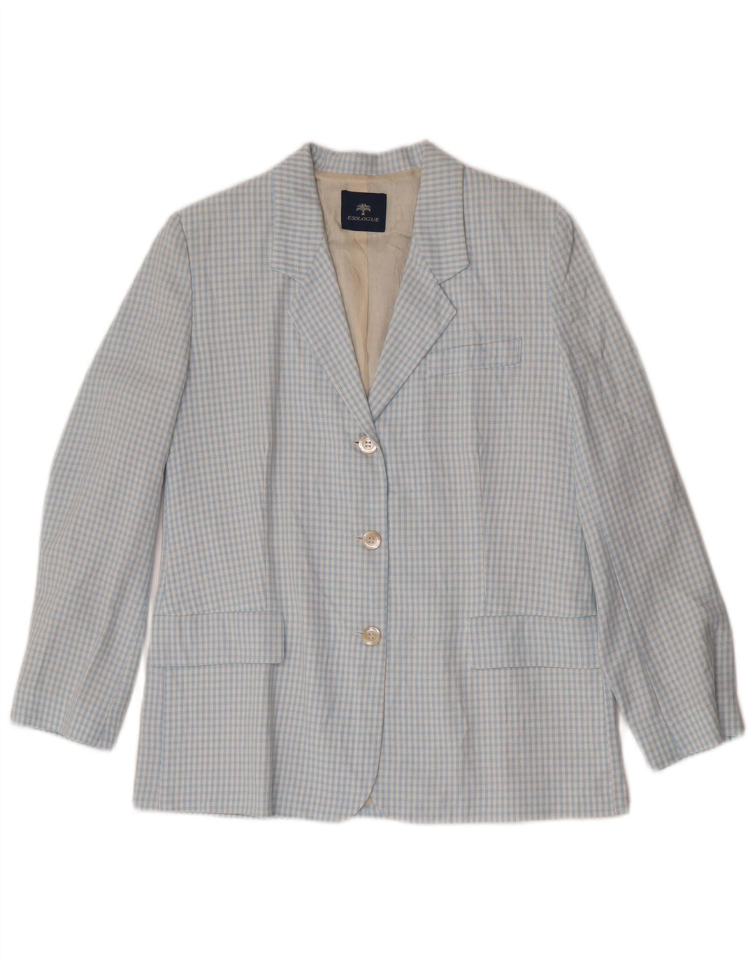 Conjunto feminino vintage de 3 botões e 2 peças IT 46 grande azul guingão viscose