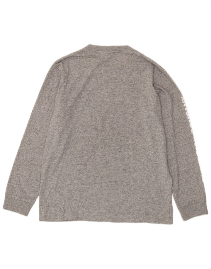 SUPERDRY Top gráfico masculino manga comprida algodão manchado cinza médio