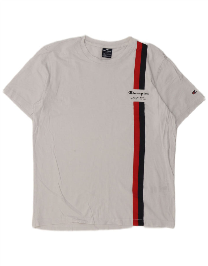 Camiseta masculina Champion grande algodão listrado branco
