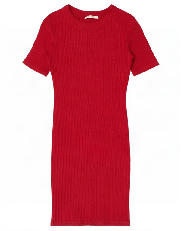 Vestido jumper feminino Zara Trafaluc de manga curta Reino Unido 8 pequeno algodão borgonha