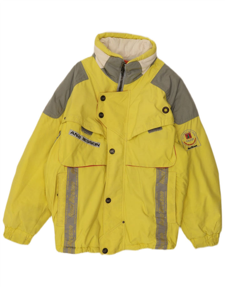 Jaqueta de esqui masculina com capuz gráfico Anzi Besson Reino Unido 38 bloco colorido amarelo médio