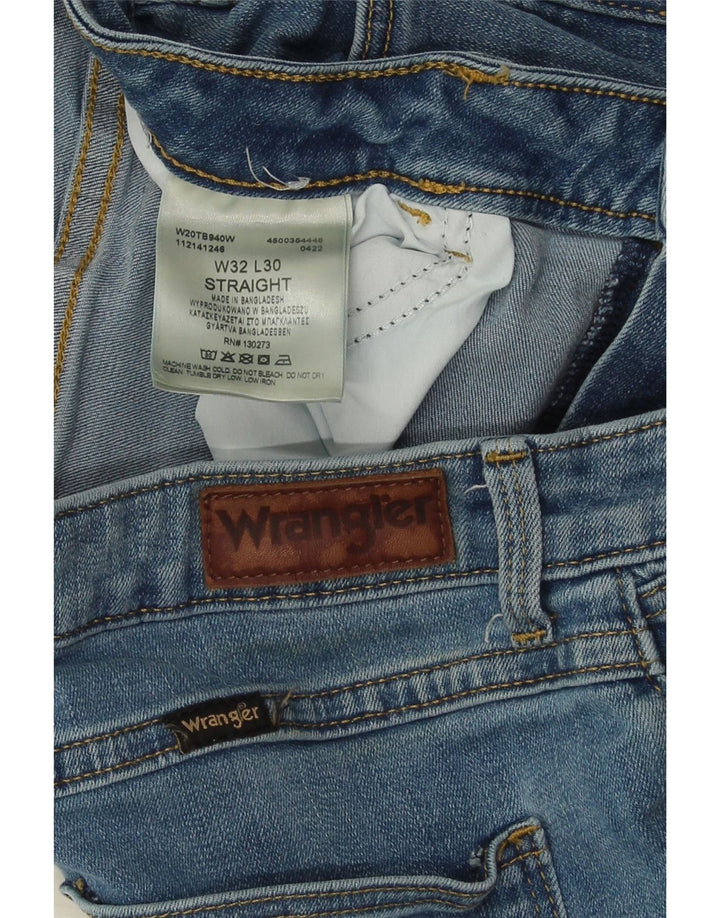 Wrangler Mens Straight Jeans W32 L30 Azul Algodão