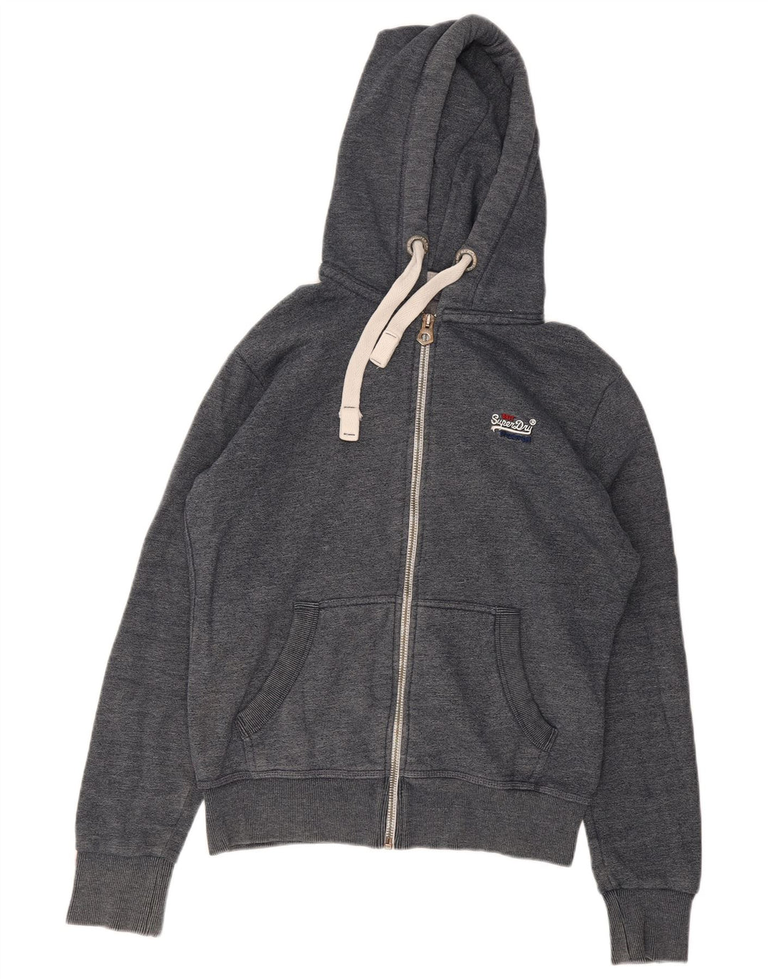 Suéter masculino Superdry com capuz e zíper médio cinza algodão