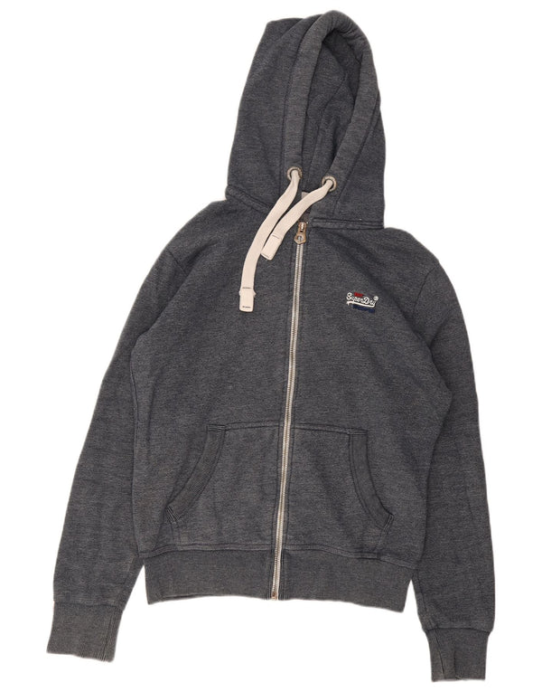 Suéter masculino Superdry com capuz e zíper médio cinza algodão