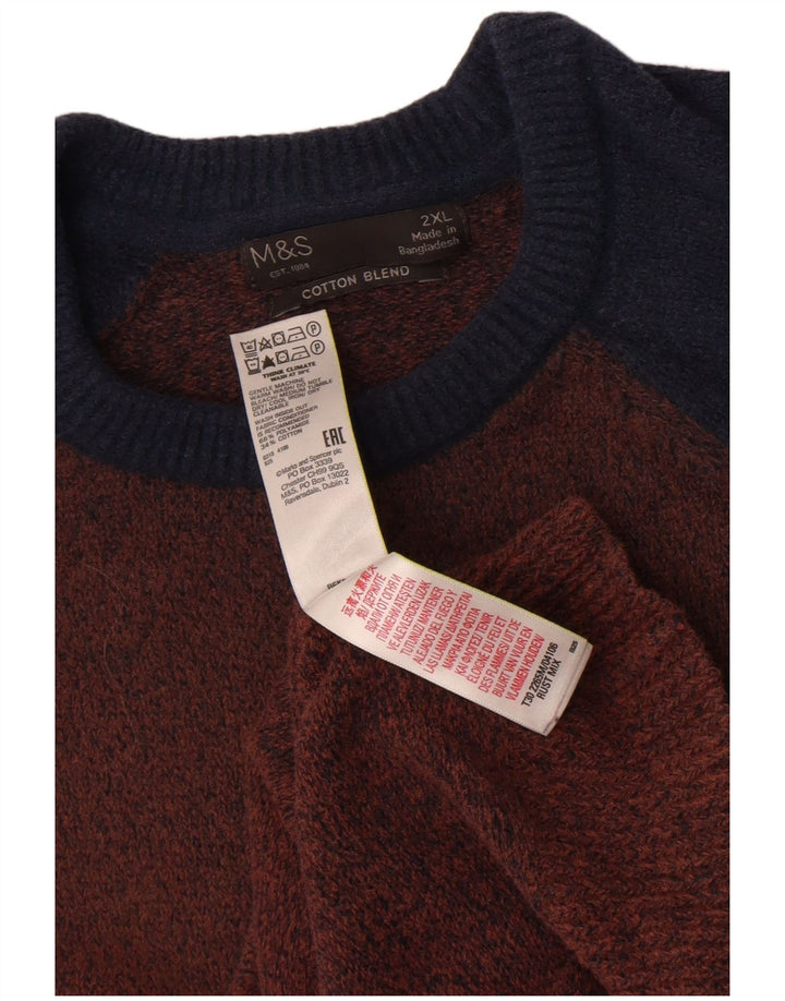 Suéter masculino Marks & Spencer com gola redonda 2XL bloco colorido marrom