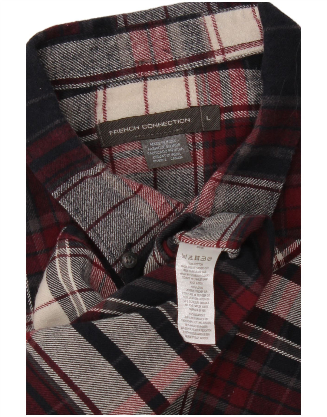 Camisa masculina de flanela French Connection grande algodão xadrez azul marinho