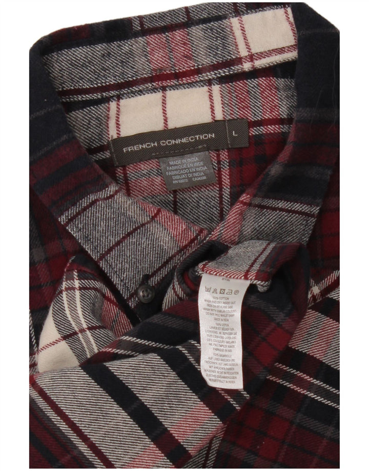 Camisa masculina de flanela French Connection grande algodão xadrez azul marinho