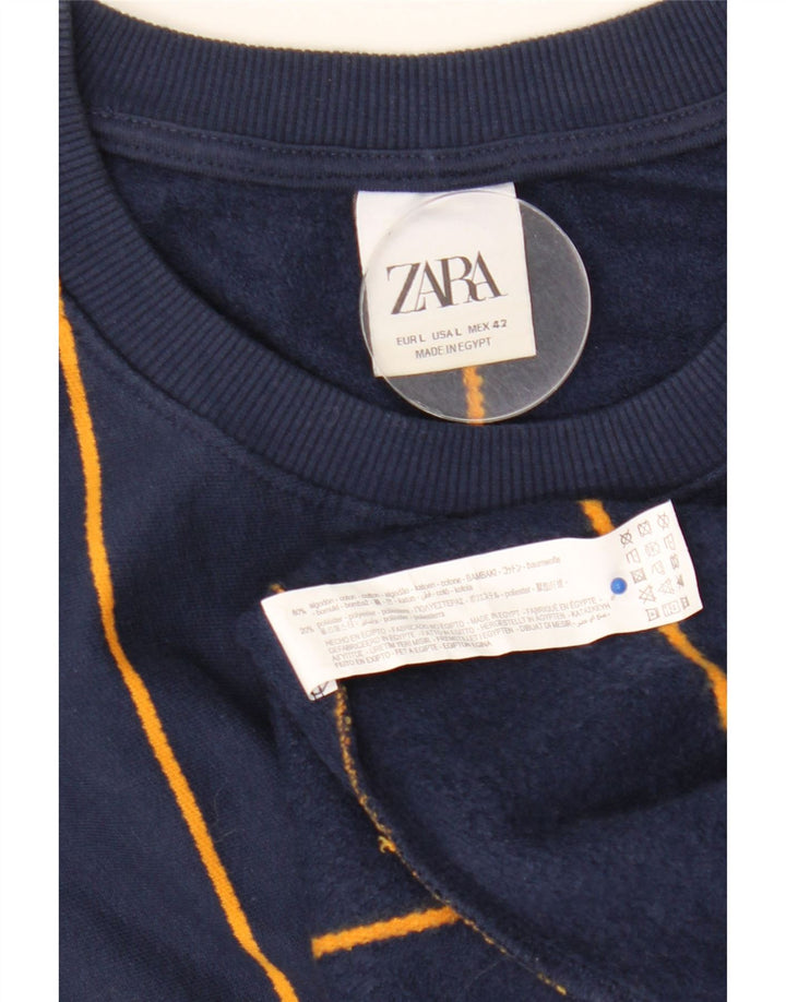 Zara moletom masculino jumper grande algodão listrado azul marinho