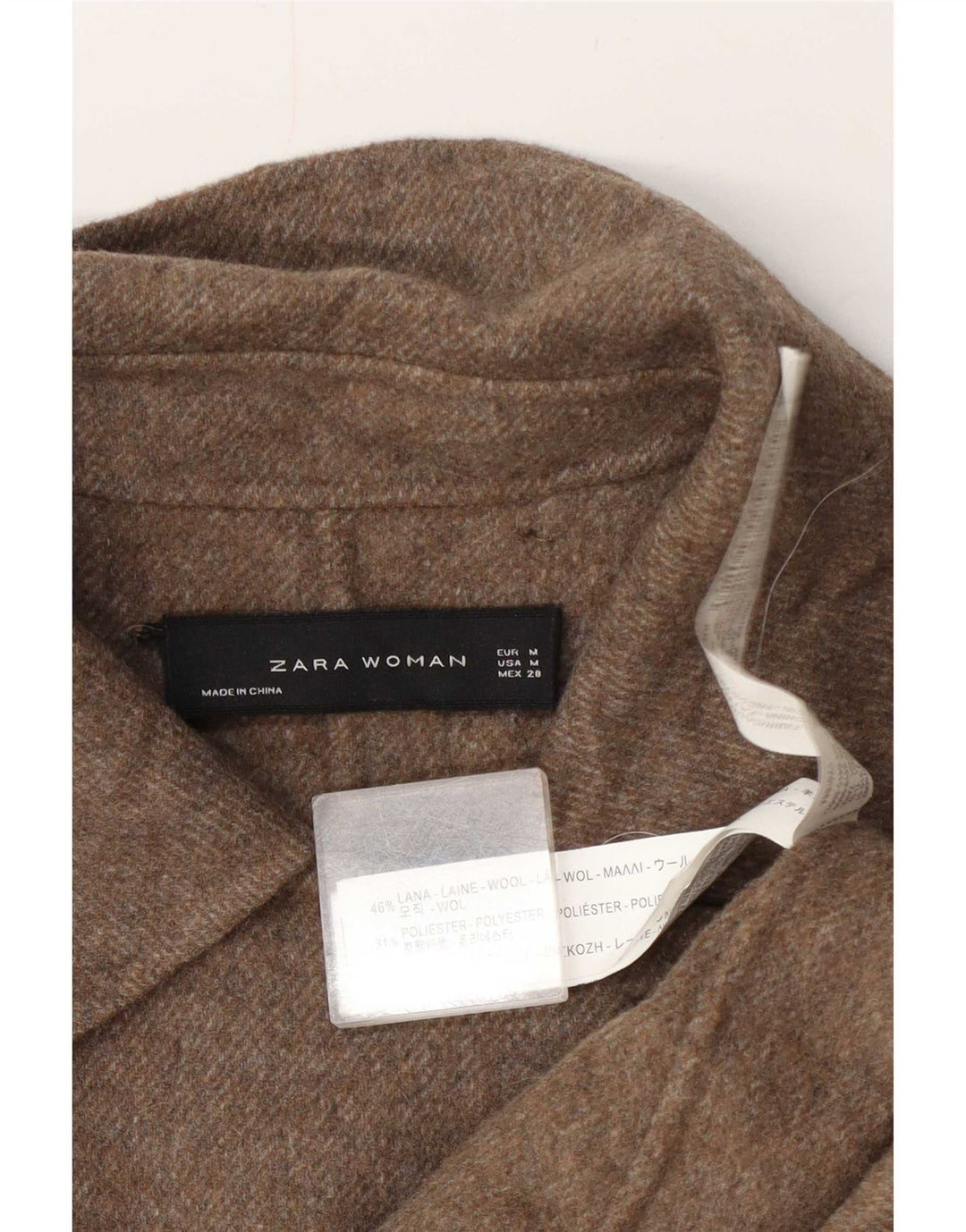 Sobretudo feminino Zara UK 14 lã marrom médio