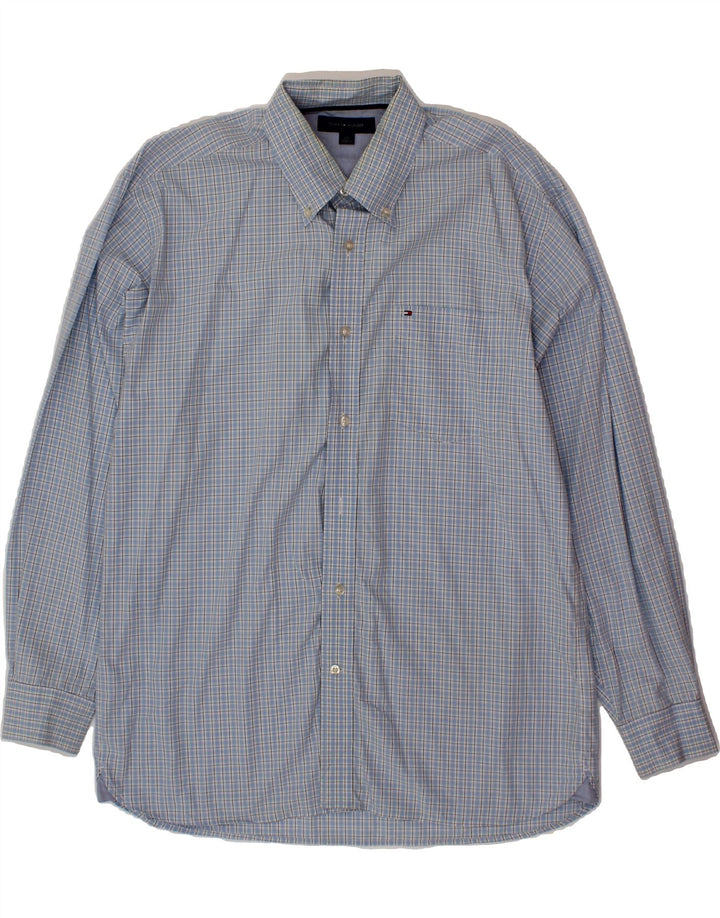 TOMMY HILFIGER Mens Shirt Large Blue Check Cotton Vintage Tommy Hilfiger and Second-Hand Tommy Hilfiger from Messina Hembry 
