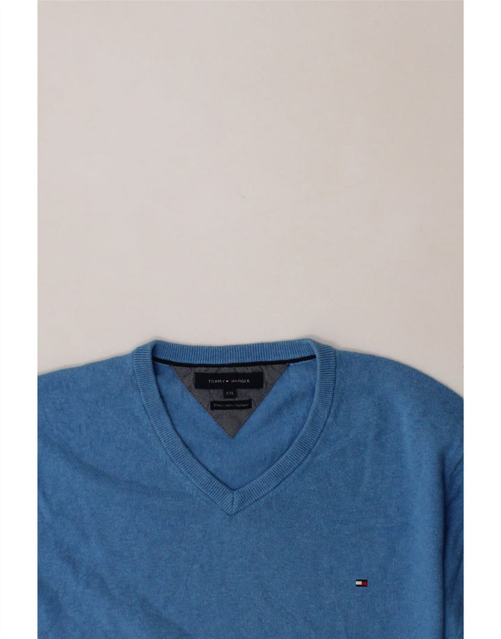 TOMMY HILFIGER Mens V-Neck Jumper Sweater 2XL Blue Cotton Vintage Tommy Hilfiger and Second-Hand Tommy Hilfiger from Messina Hembry 