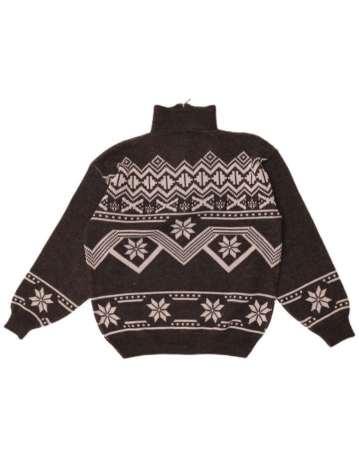 Suéter masculino Jacques Lorant com zíper e gola grande cinza Fair Isle