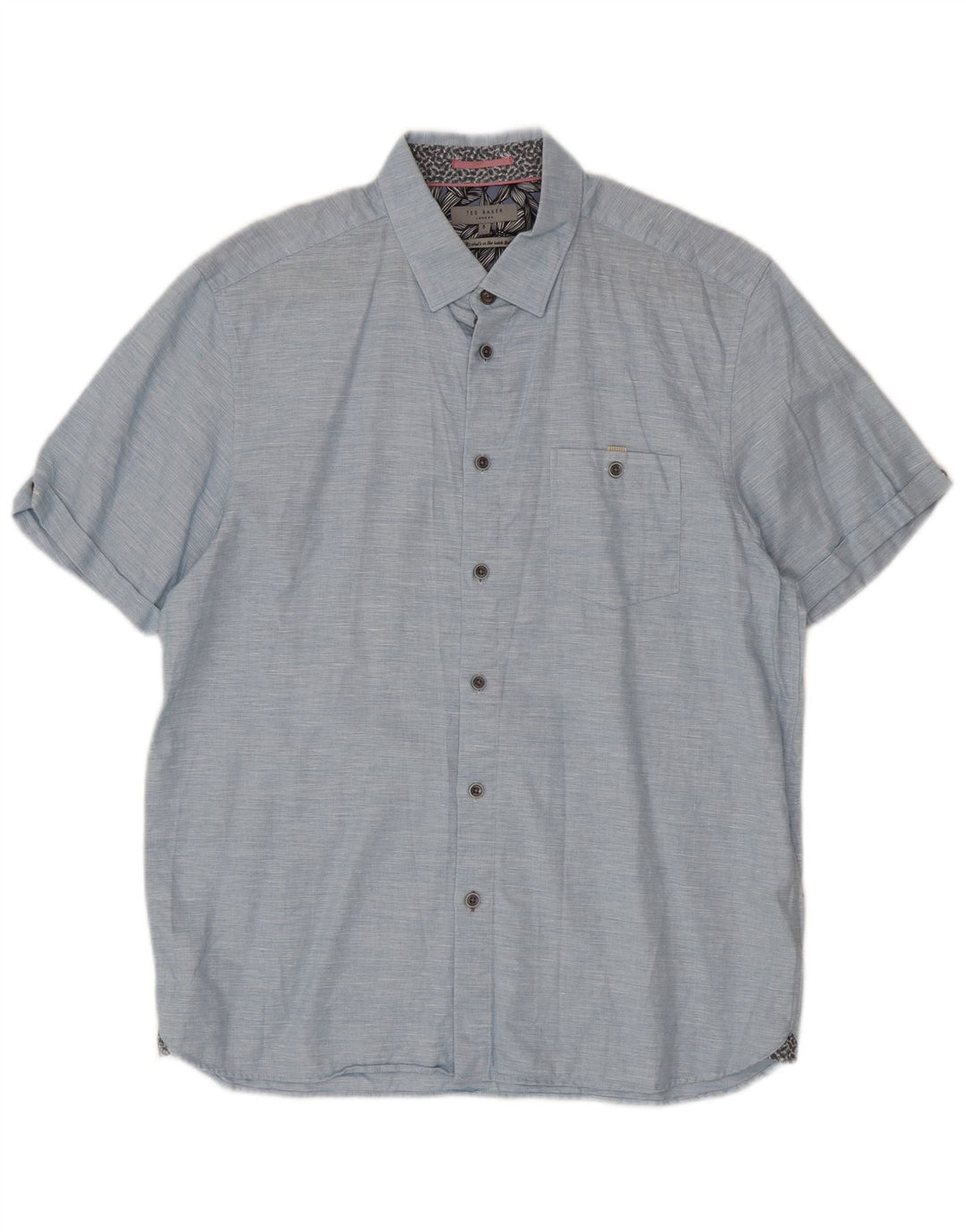 Camisa masculina de manga curta Ted Baker tamanho 5 XL algodão manchado azul