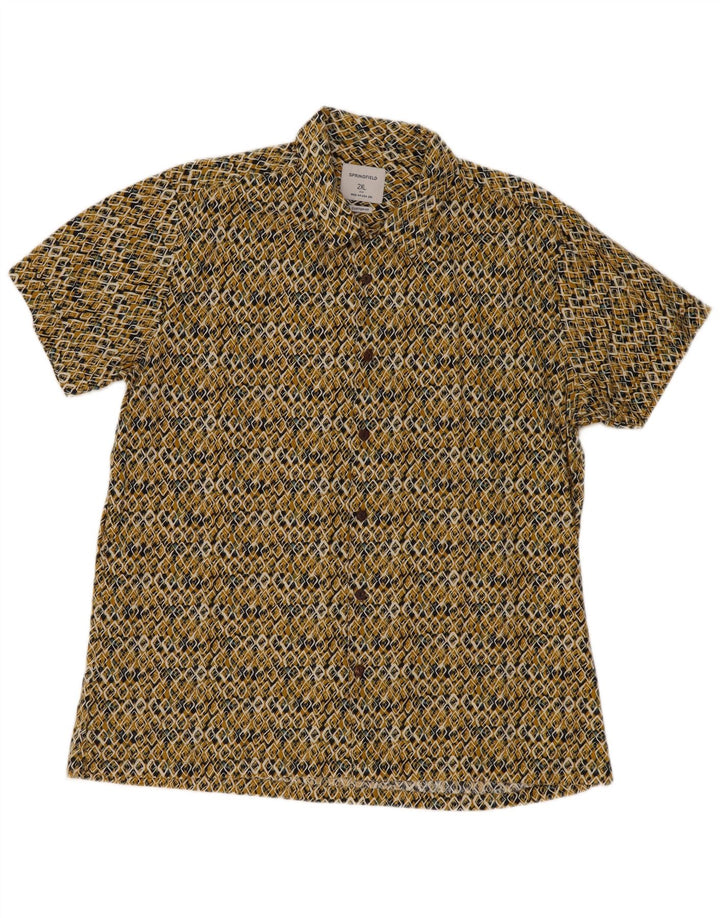 Camisa de ajuste personalizado de manga curta masculina Springfield 2XL amarelo geométrico