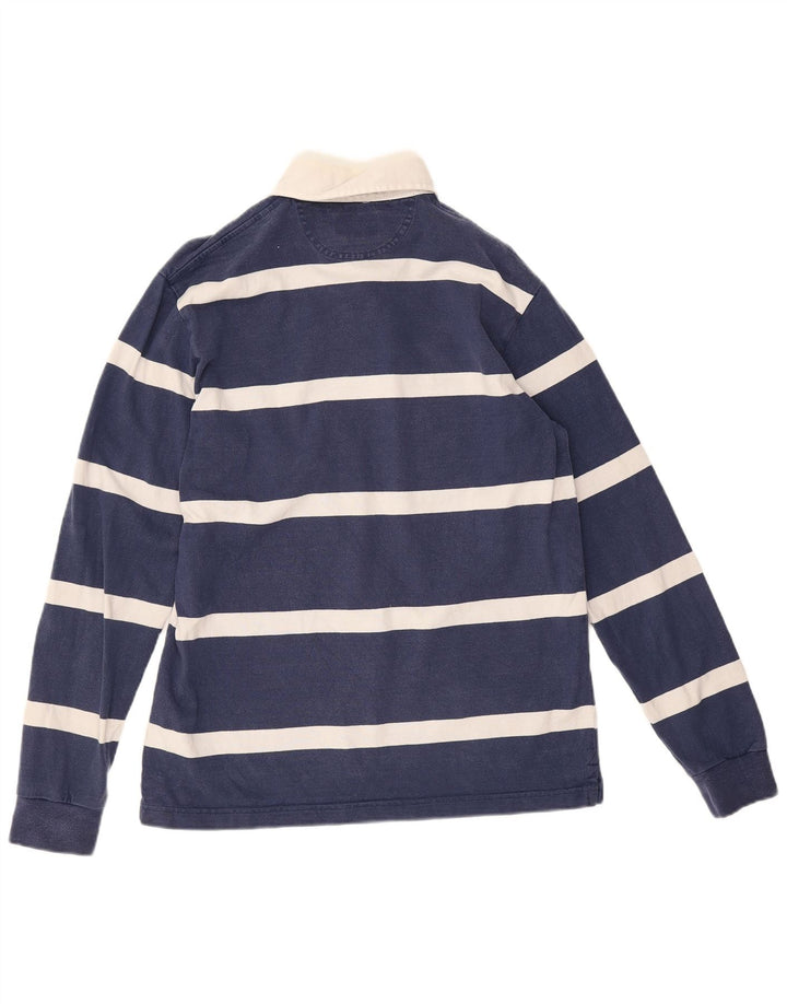 Hackett Mens Long Sleeve Rugby Polo Shirt Small Navy Blue Striped