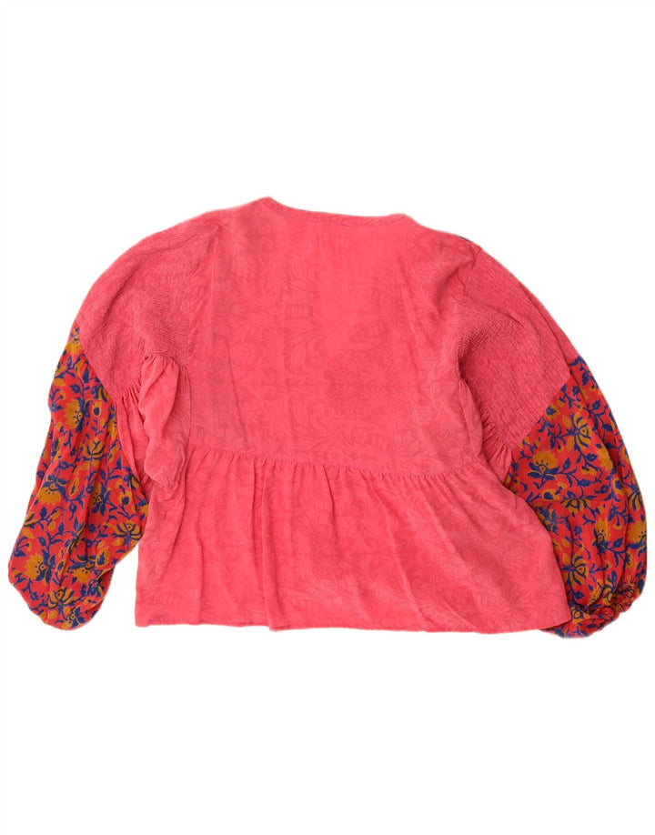 Pulôver feminino grande Sissel Edelbo Reino Unido 10 seda floral rosa pequena