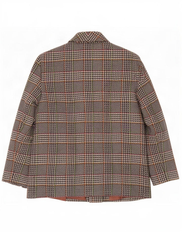Jaqueta blazer vintage feminina com 2 botões Reino Unido 16 grande xadrez cinza
