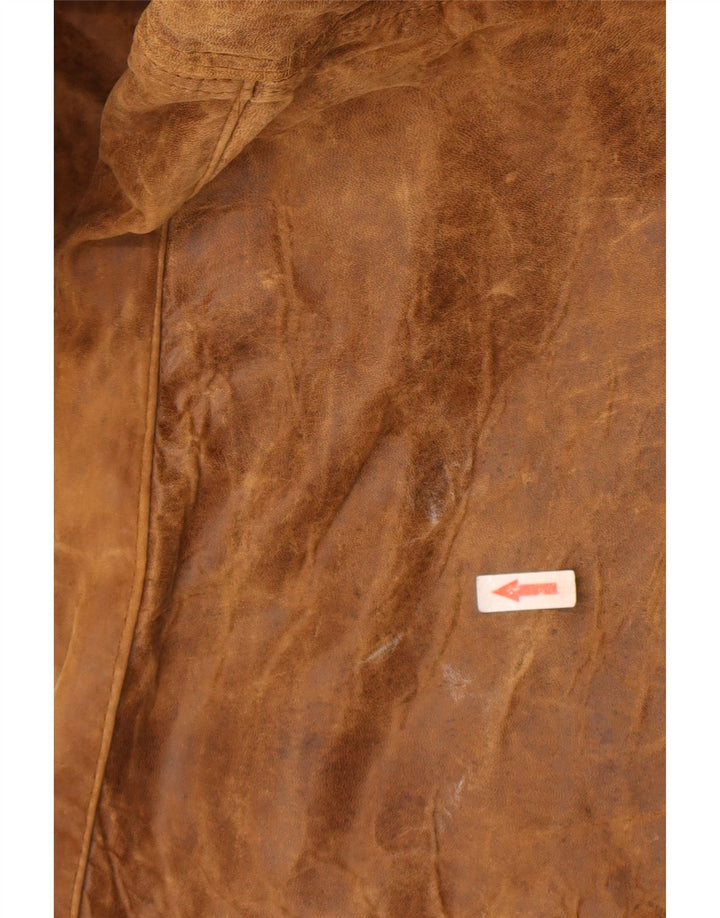 Casaco de couro vintage masculino com peito duplo EU 48 Couro marrom médio