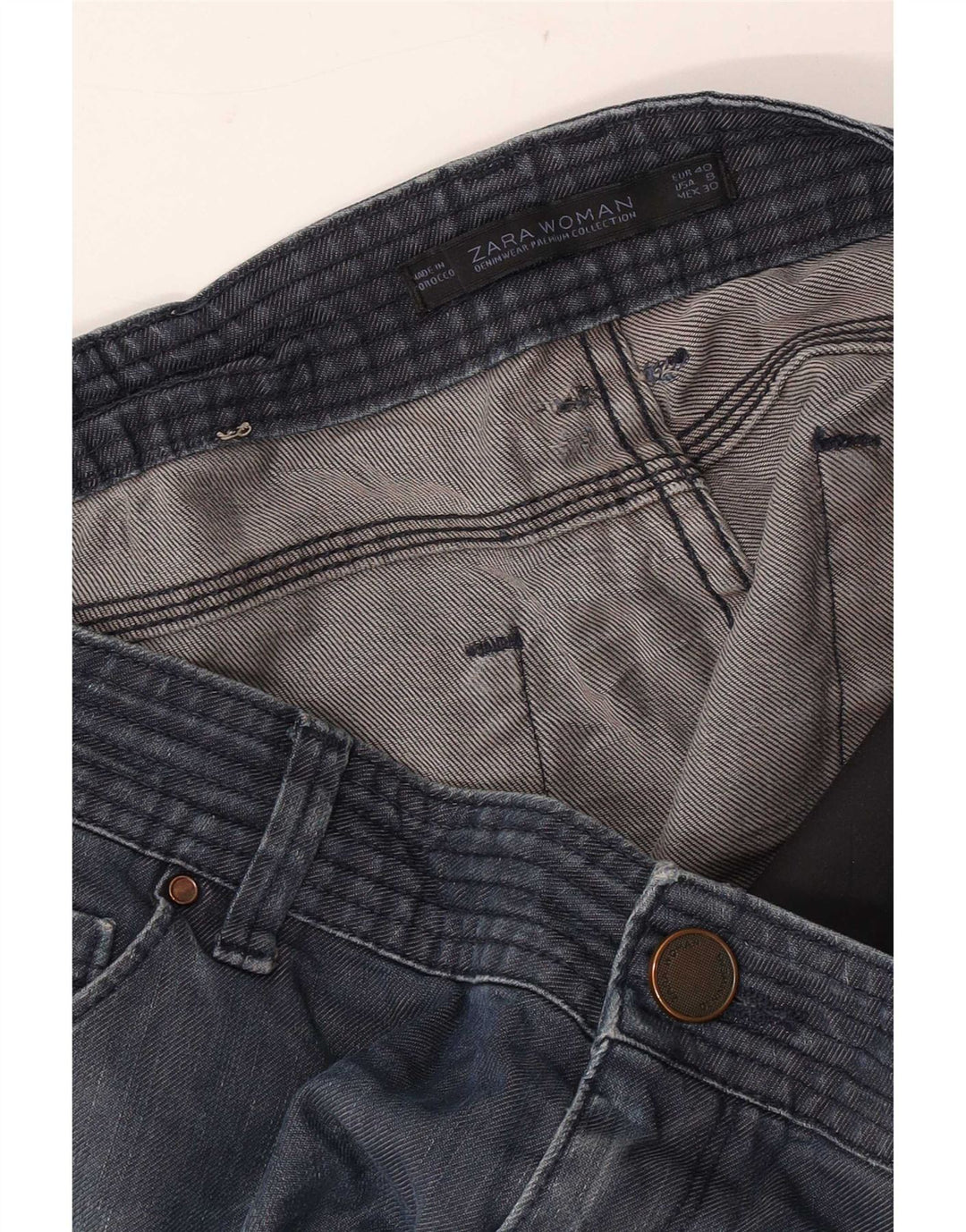 Zara Jeans Slim Feminino EU 40 Médio W30 L30 Azul Marinho