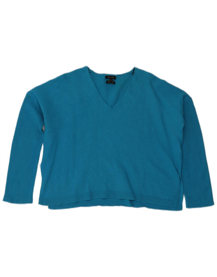Suéter feminino Massimo Dutti cropped oversized com decote em V Reino Unido 10 pequeno azul