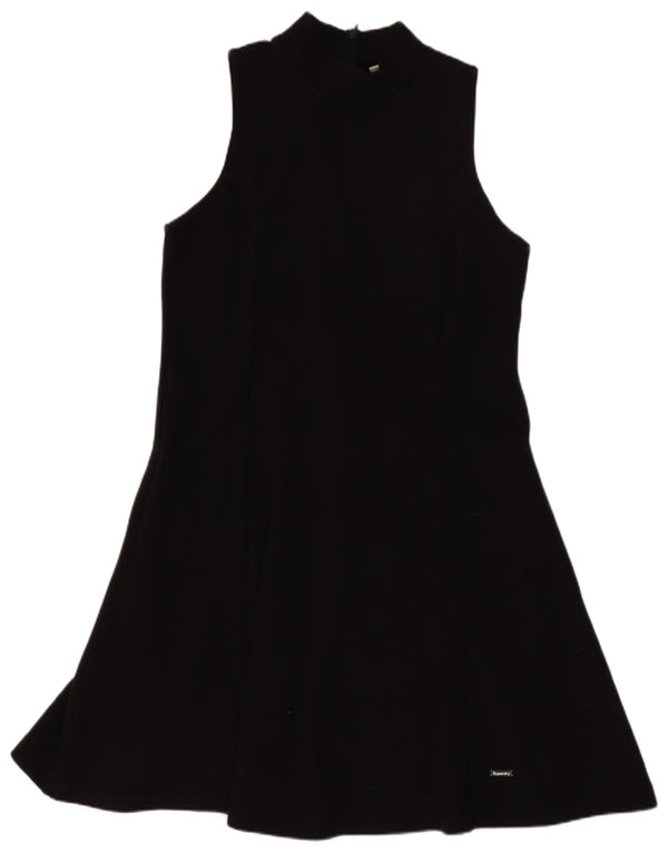 Vestido feminino Superdry sem mangas evasê UK 12 poliéster preto médio