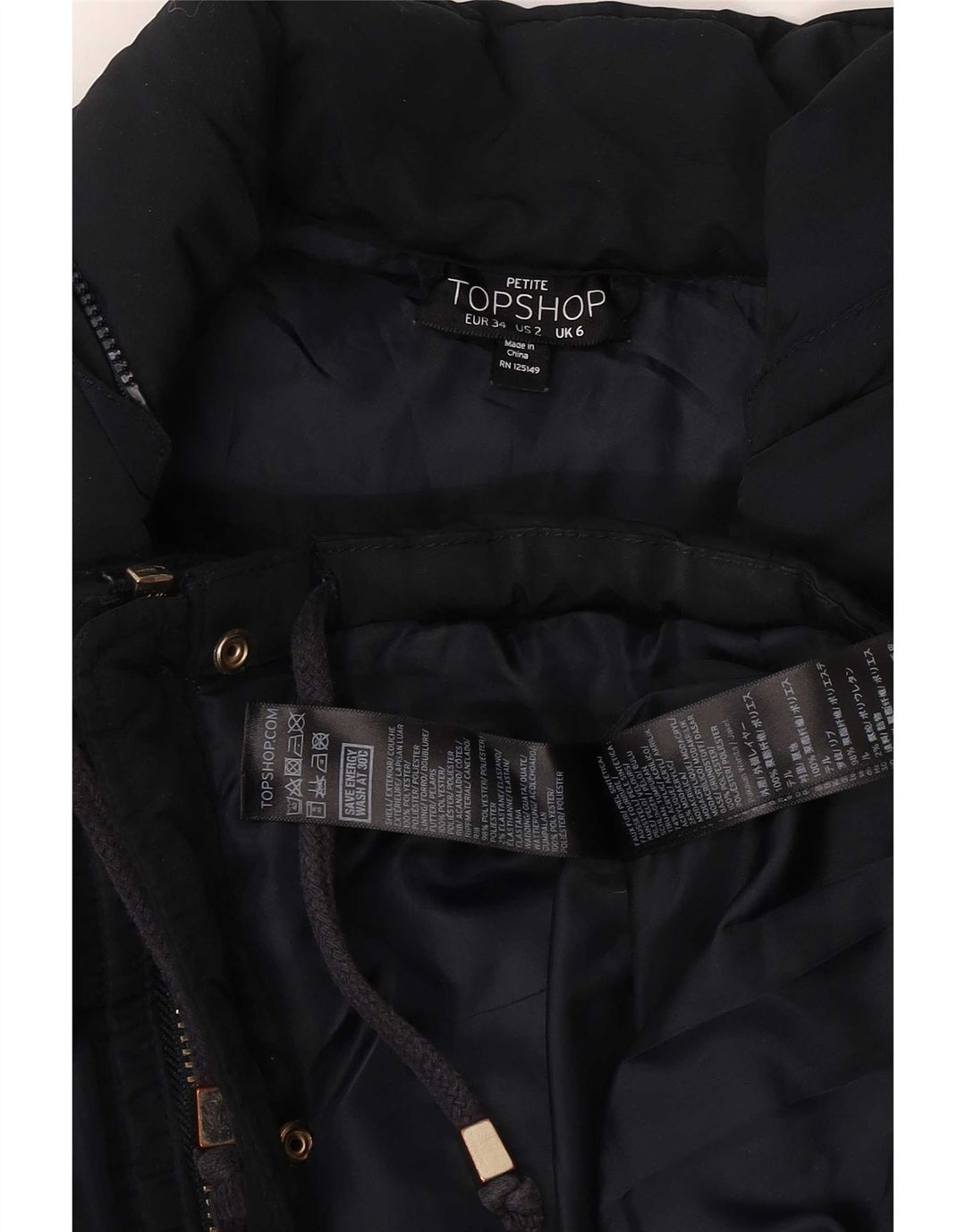 Jaqueta acolchoada feminina Topshop UK 6 XS azul marinho poliéster