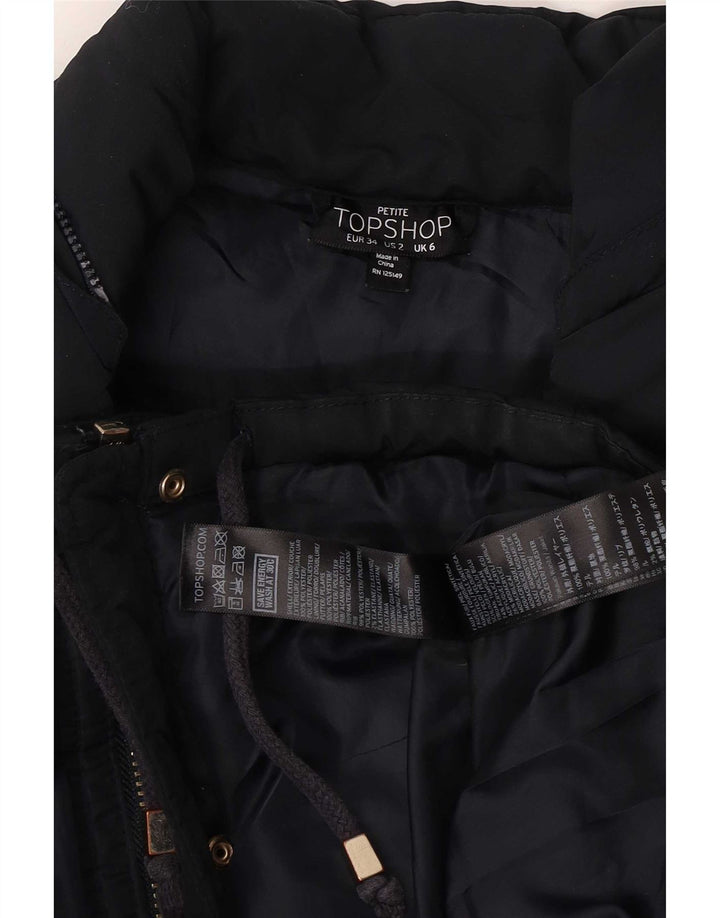 Jaqueta acolchoada feminina Topshop UK 6 XS azul marinho poliéster
