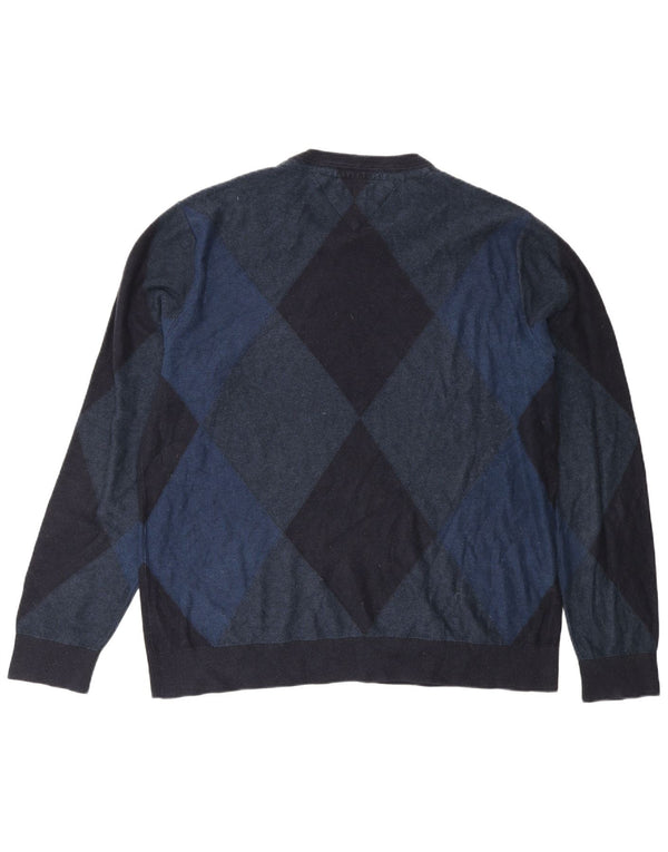Tommy Hilfiger Suéter masculino com gola redonda 2XL Azul marinho Argyle/Diamante