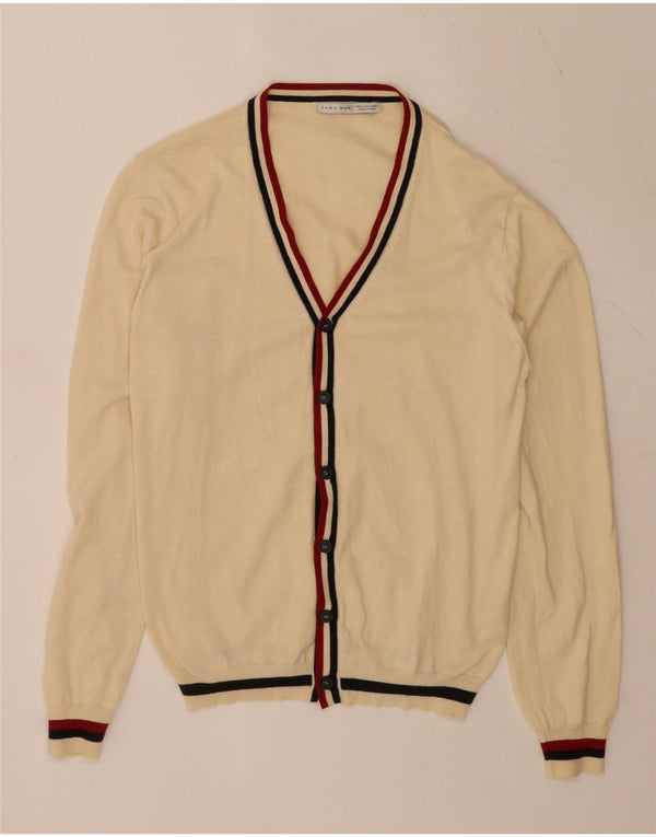 Suéter cardigã masculino Zara XL bege listrado acrílico