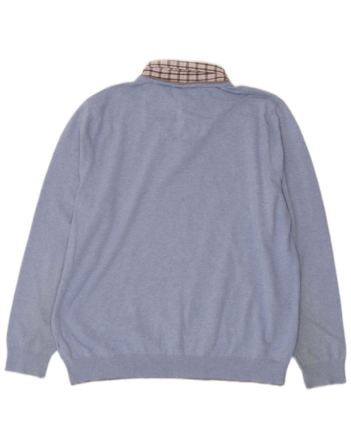 Suéter masculino Marks & Spencer com ajuste regular e decote em V XL de algodão xadrez azul
