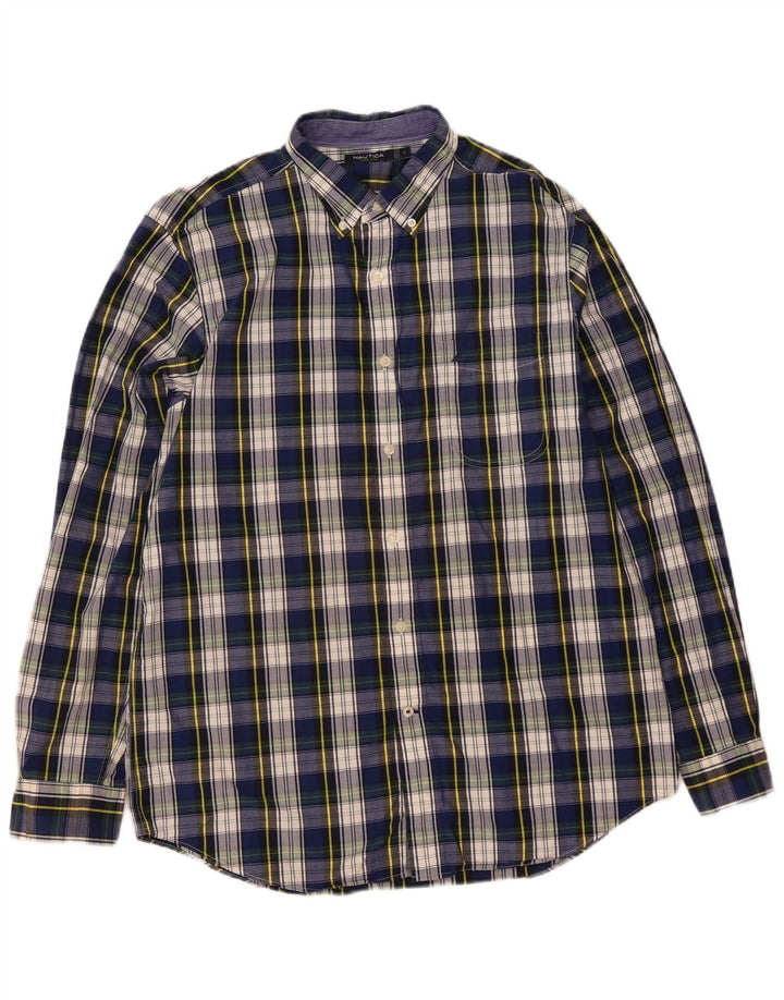 Camisa masculina Nautica grande algodão xadrez azul marinho